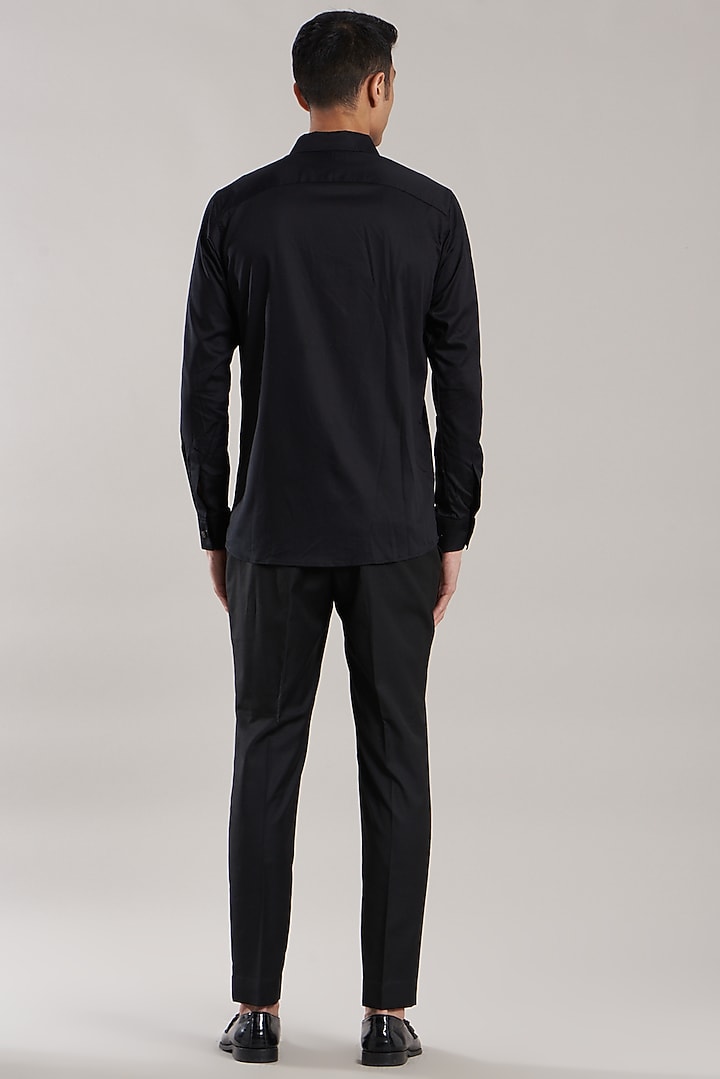 Black Lycra Party Wear Shirt by Jubinav Chadha Men at Pernia's Pop Up Shop