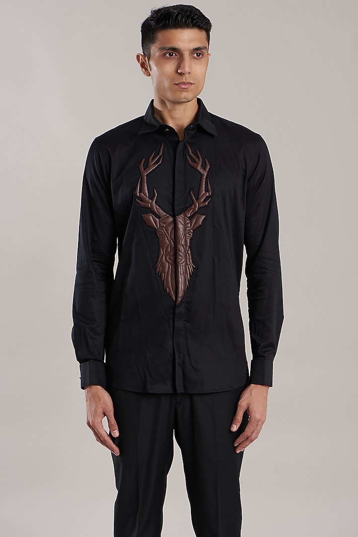 Black Lycra Party Wear Shirt by Jubinav Chadha Men at Pernia's Pop Up Shop