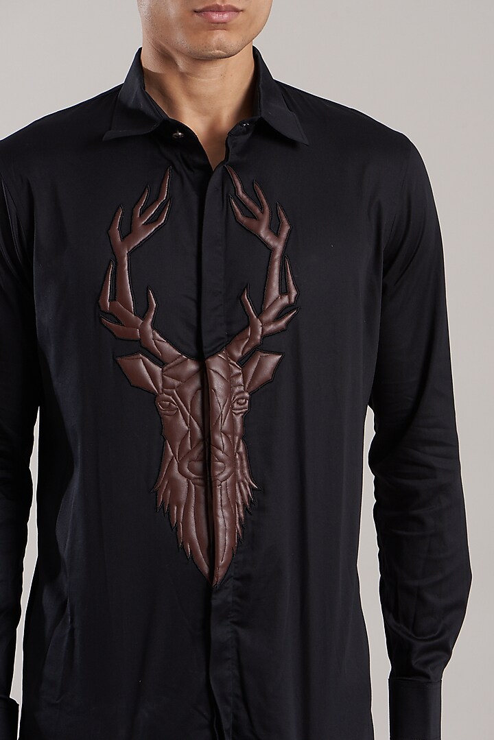 Black Lycra Party Wear Shirt by Jubinav Chadha Men at Pernia's Pop Up Shop