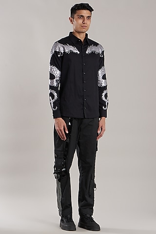 Black Embroidered Shirt by Jubinav Chadha Men