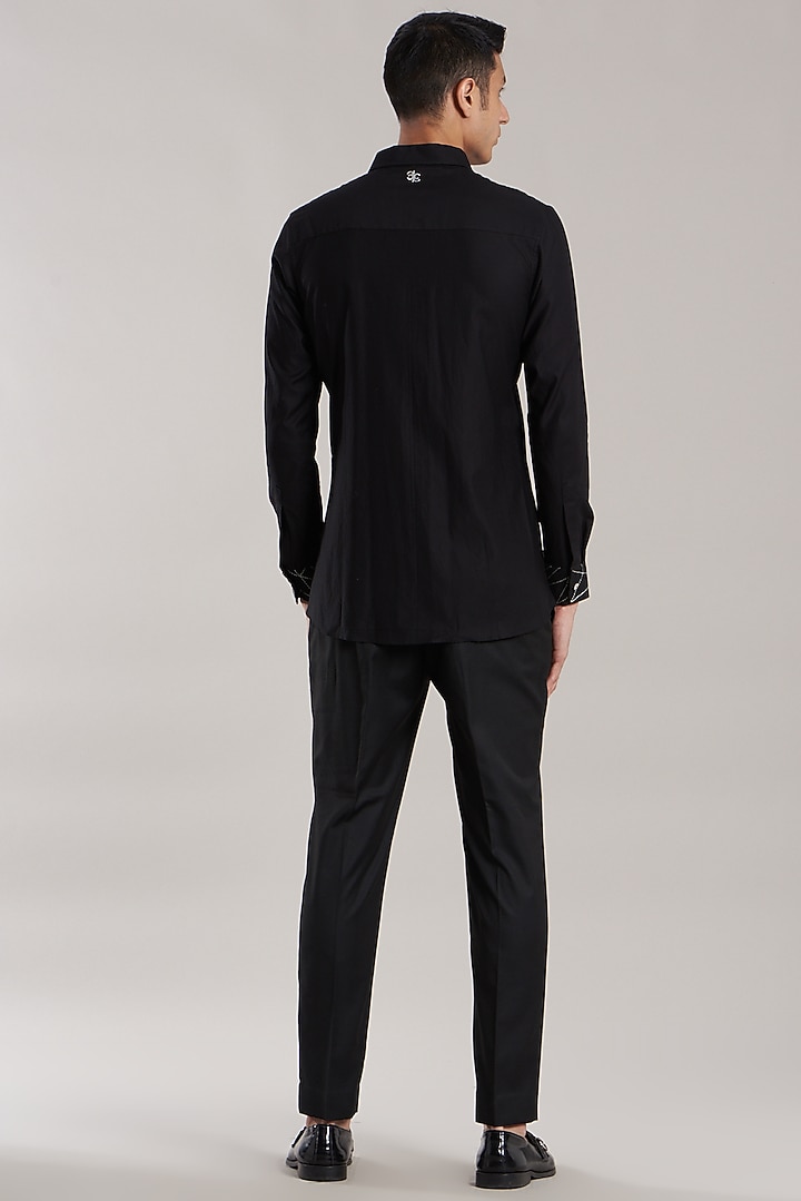 Black Lycra Embroidered Party Wear Shirt by Jubinav Chadha Men at Pernia's Pop Up Shop