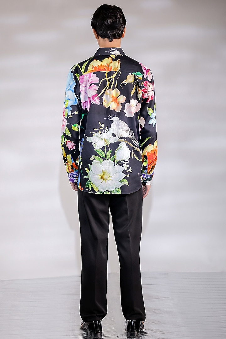 Black Glaze Cotton Floral Printed Party Wear Shirt by Jubinav Chadha Men at Pernia's Pop Up Shop