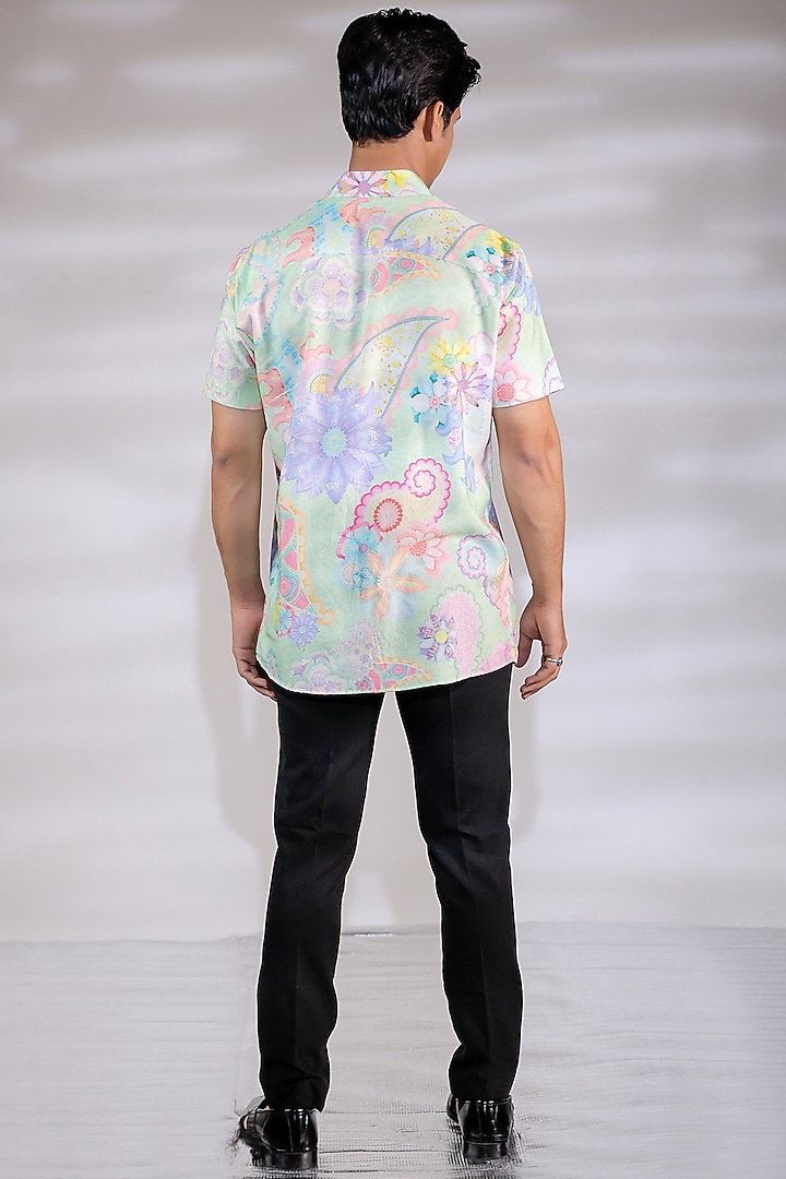 Multi-Colored Cotton Silk Floral Printed Party Wear Shirt by Jubinav Chadha Men at Pernia's Pop Up Shop