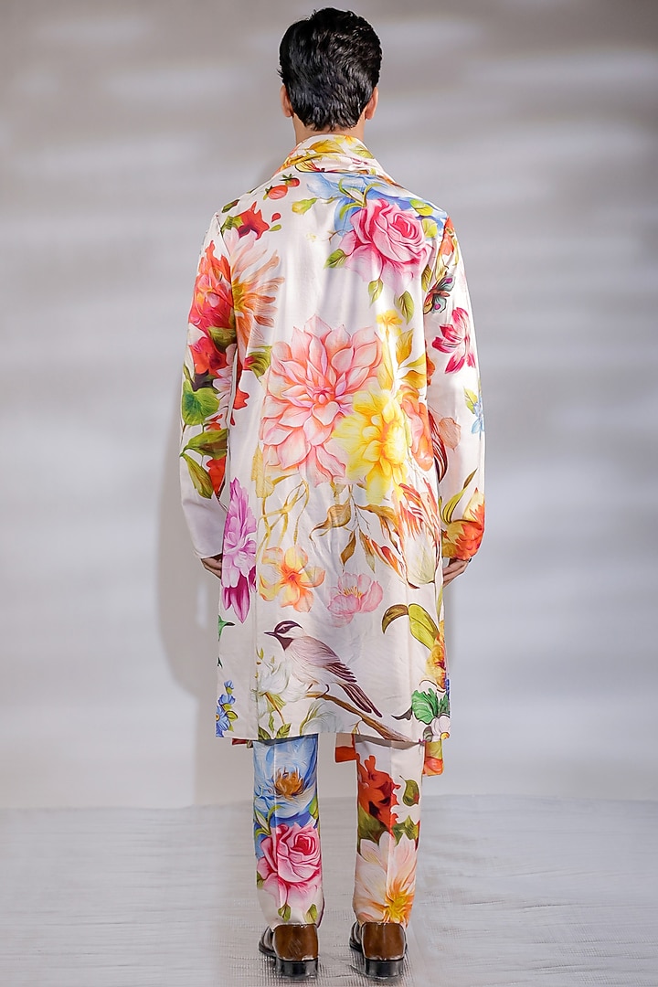 Blush Pink Cotton Silk Floral Printed Kurta Set by Jubinav Chadha Men at Pernia's Pop Up Shop