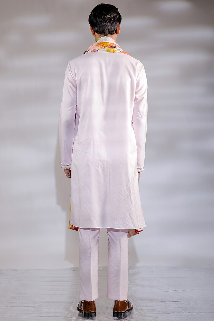Blush Pink Cotton Silk Pearl Embroidered Kurta Set by Jubinav Chadha Men at Pernia's Pop Up Shop