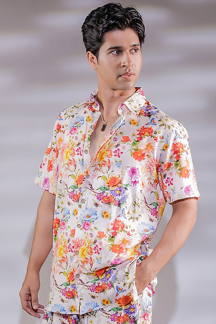 Blush Pink Cotton Silk Floral Printed Co-Ord Set by Jubinav Chadha Men at Pernia's Pop Up Shop