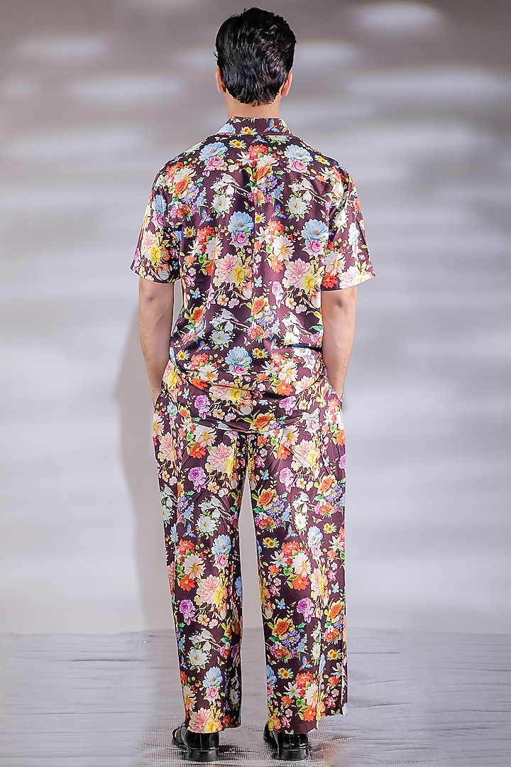 Wine Cotton Silk Floral Printed Co-Ord Set by Jubinav Chadha Men at Pernia's Pop Up Shop