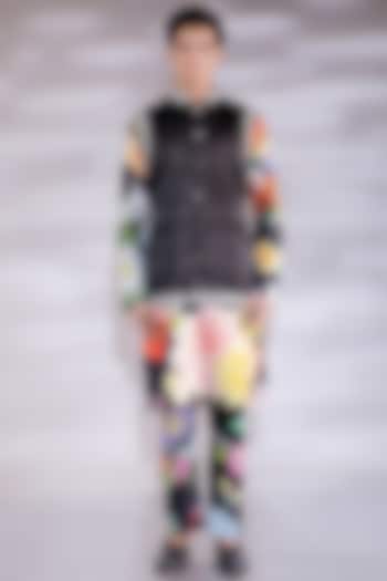 Black Satin Pearl Embroidered Nehru Jacket Set by Jubinav Chadha Men at Pernia's Pop Up Shop