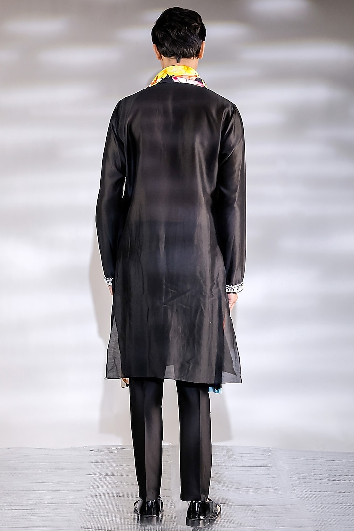 Black Cotton Silk Pearl Embroidered Kurta Set by Jubinav Chadha Men at Pernia's Pop Up Shop
