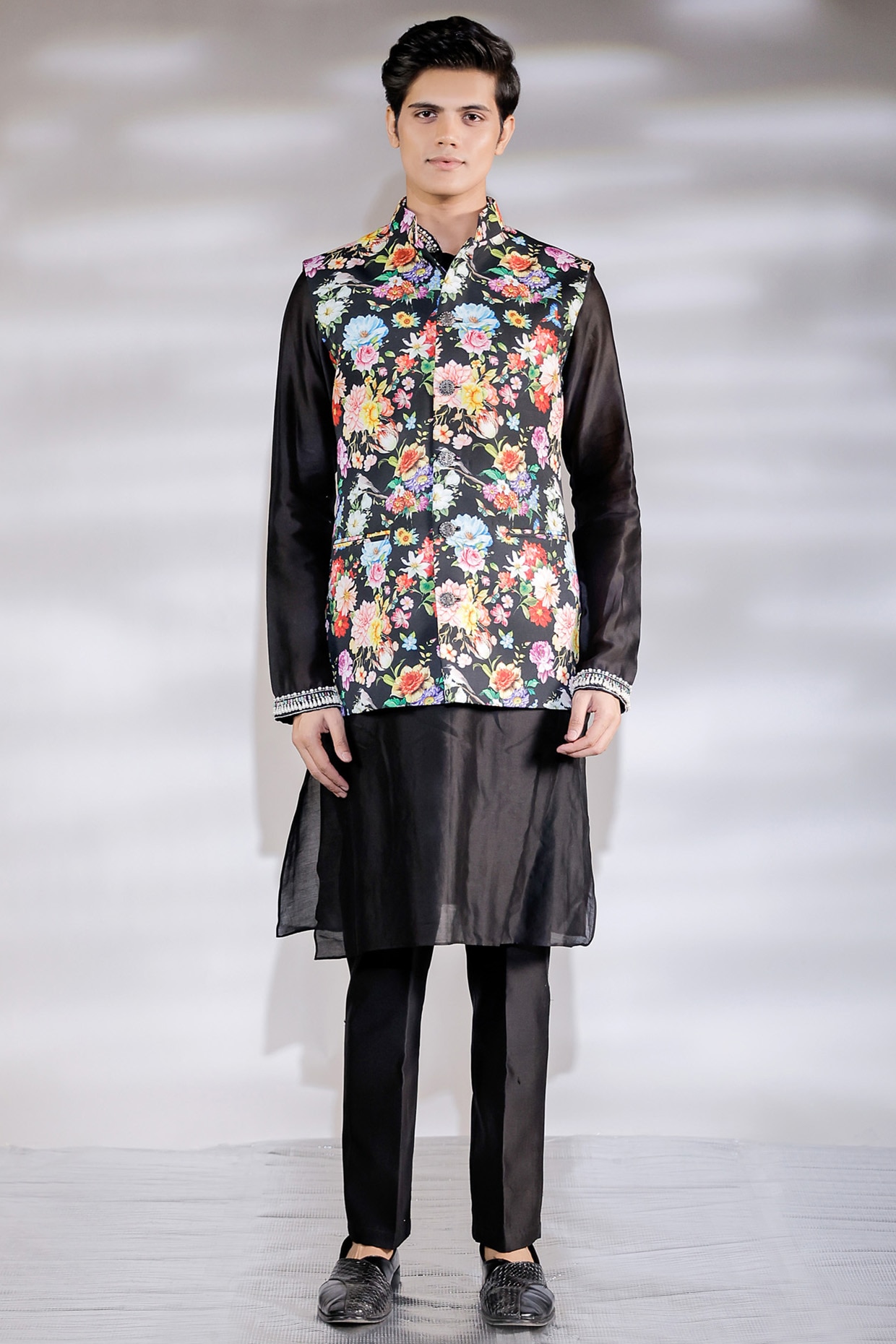 Buy Black Printed Nehru Jacket for men Online from Indian Designers 2023