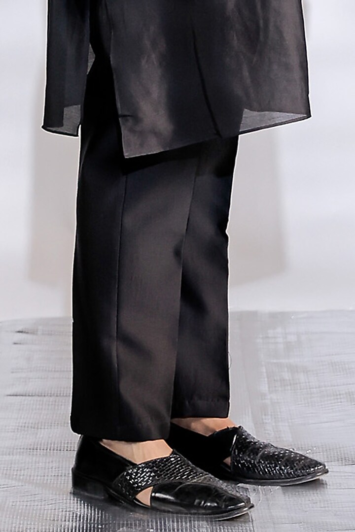 Black Glaze Cotton Floral Printed Nehru Jacket Set by Jubinav Chadha Men at Pernia's Pop Up Shop