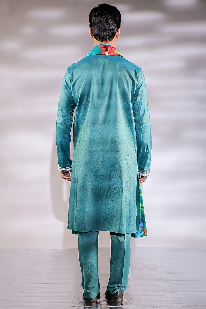Green Cotton Silk Pearl Embroidered Kurta Set by Jubinav Chadha Men at Pernia's Pop Up Shop