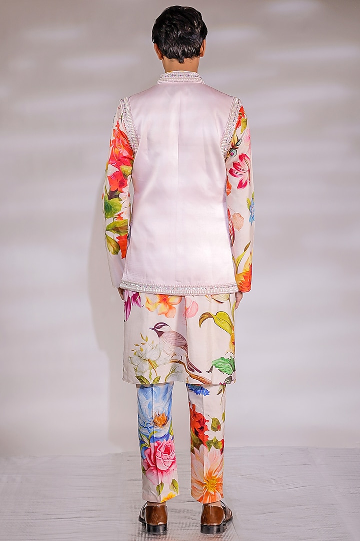 Blush Pink Satin Pearl Embroidered Nehru Jacket Set by Jubinav Chadha Men at Pernia's Pop Up Shop