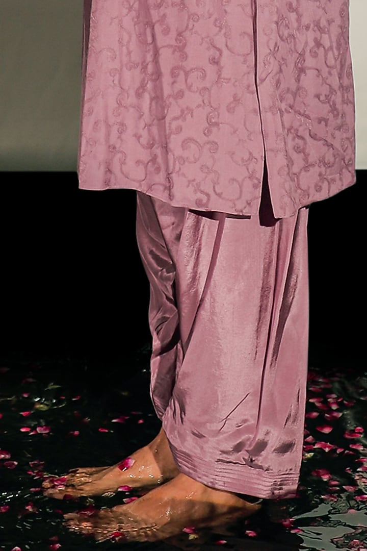 White & Purple Silk Resham Embroidered Color Block Kurta Set by Jubinav Chadha Men at Pernia's Pop Up Shop