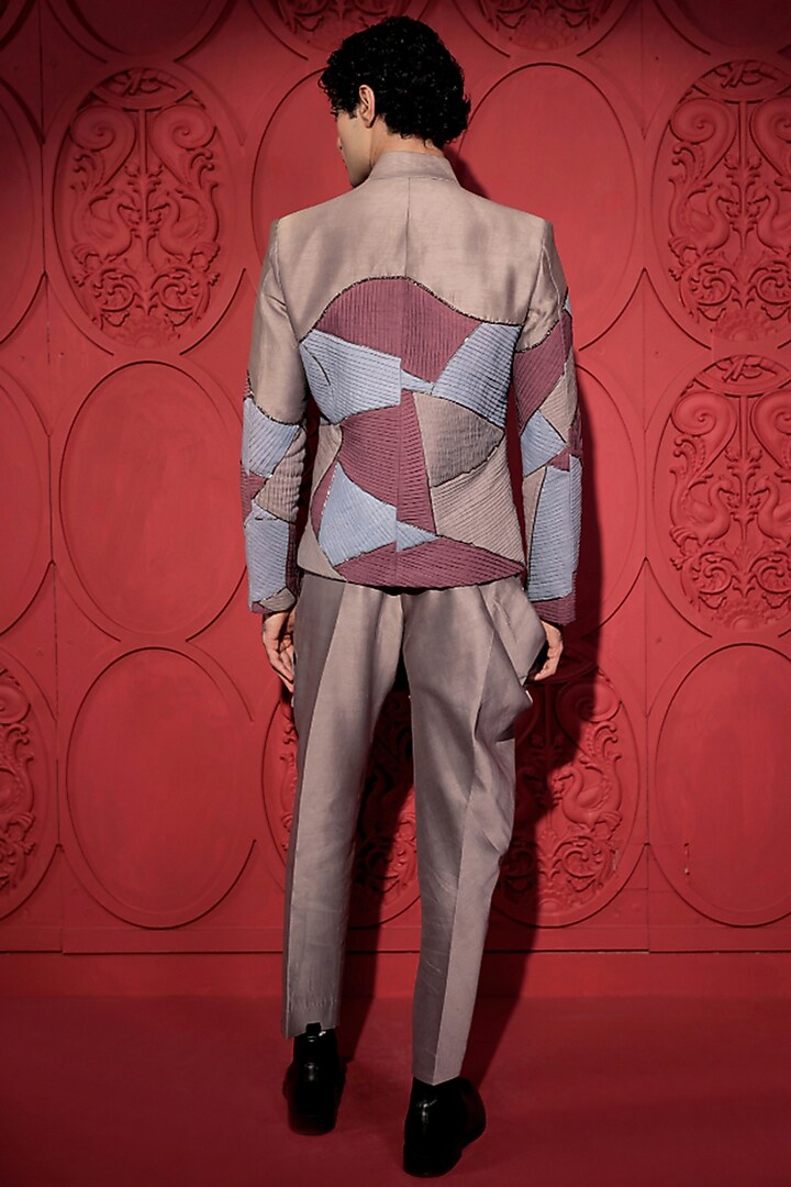 Multi-Colored Chanderi Color-Blocked Wedding Bandhgala Set by Jubinav Chadha Men at Pernia's Pop Up Shop