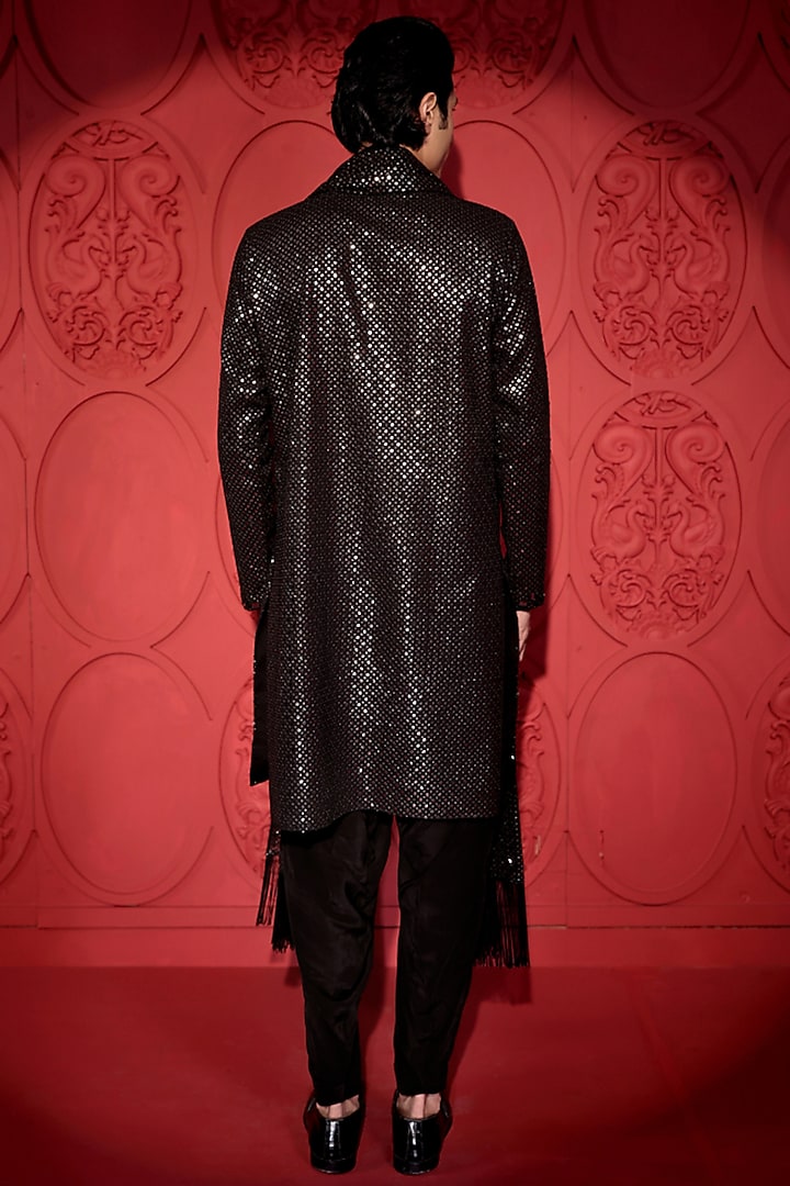 Black & White Sequins Georgette Mirror Work Kurta Set by Jubinav Chadha Men at Pernia's Pop Up Shop