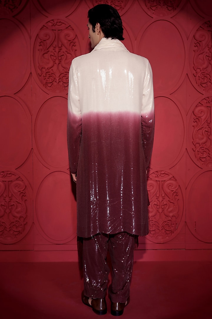 Wine & White Sequins Georgette Ombre-Dyed Kurta Set by Jubinav Chadha Men at Pernia's Pop Up Shop
