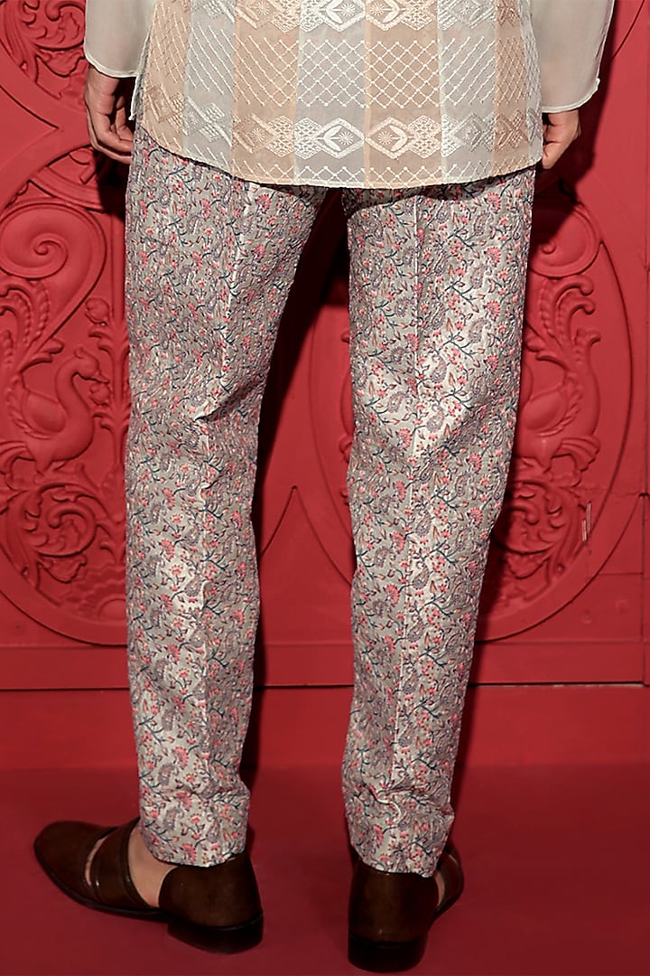 Pastel Green Dupion Printed & Embroidered Pants by Jubinav Chadha Men at Pernia's Pop Up Shop