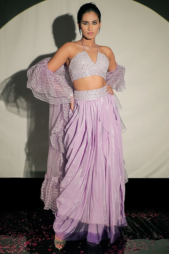 Mauve Crepe Draped Skirt Set by Jubinav Chadha at Pernia's Pop Up Shop
