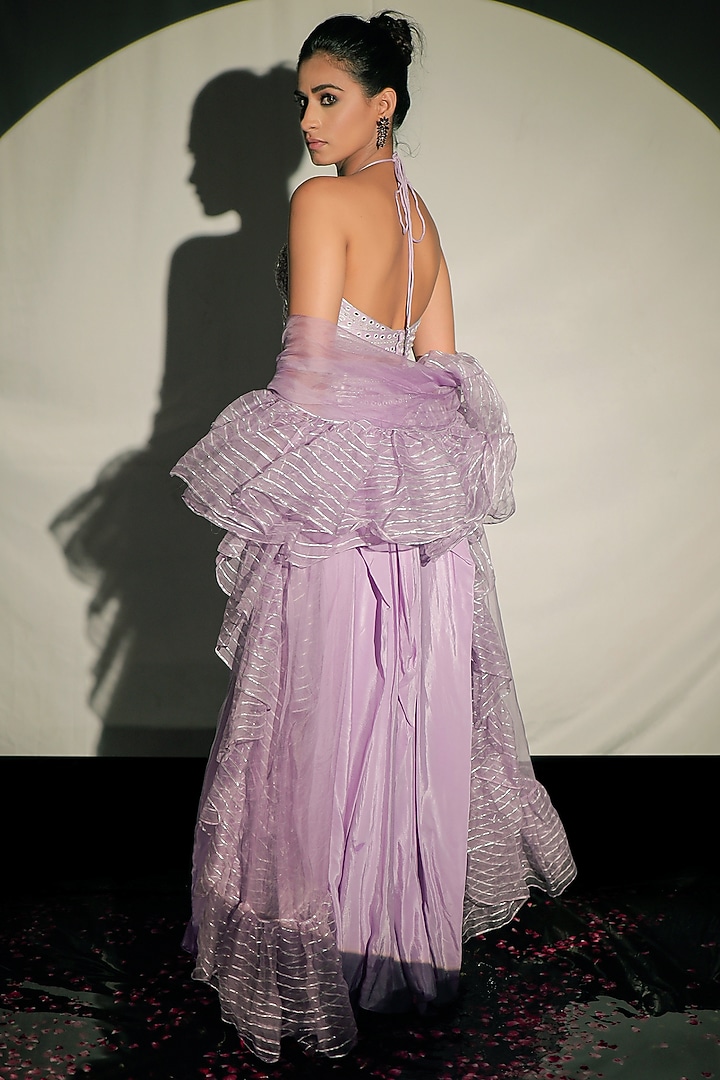 Mauve Crepe Draped Skirt Set by Jubinav Chadha at Pernia's Pop Up Shop