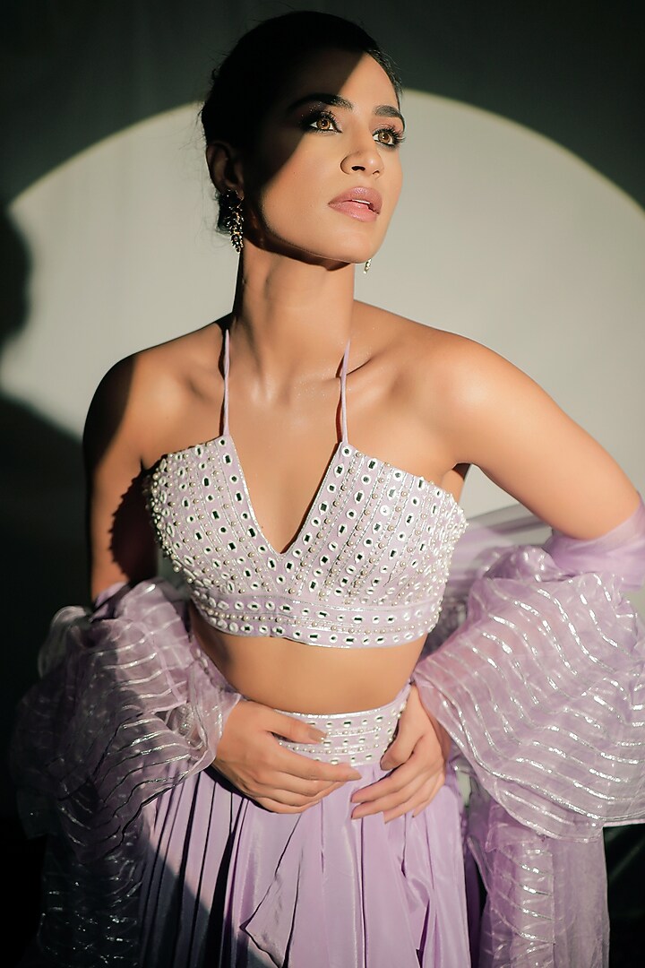 Mauve Crepe Draped Skirt Set by Jubinav Chadha at Pernia's Pop Up Shop