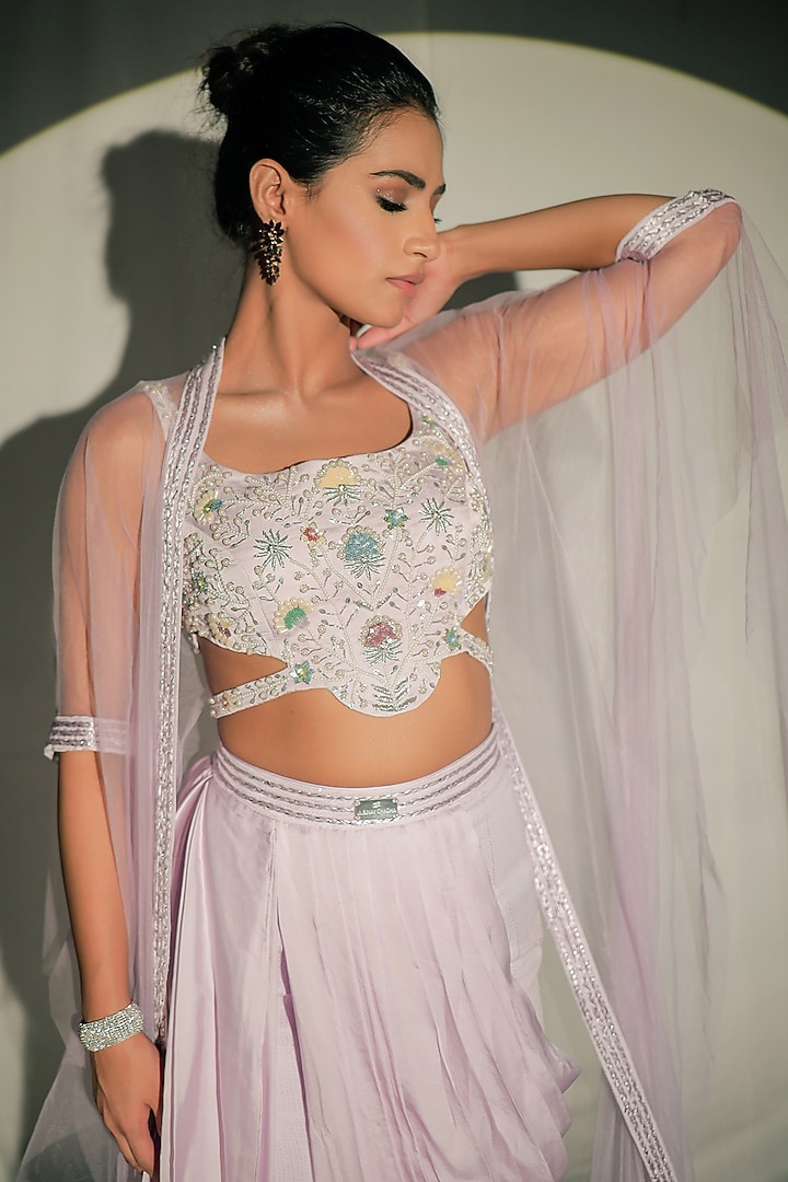Lilac Sequins Skirt Set by Jubinav Chadha at Pernia's Pop Up Shop
