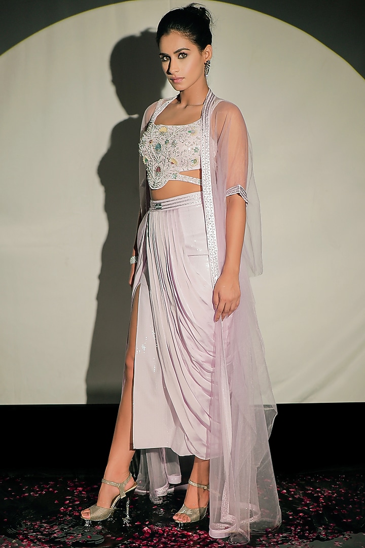 Lilac Sequins Skirt Set by Jubinav Chadha at Pernia's Pop Up Shop