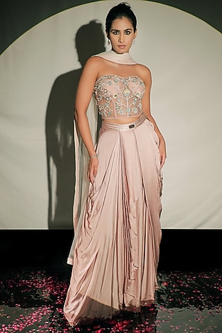 Champagne Gold Satin Skirt Set by Jubinav Chadha
