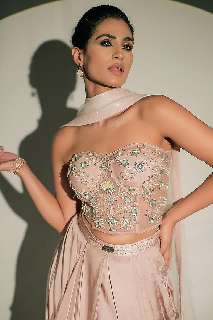 Champagne Gold Satin Skirt Set by Jubinav Chadha at Pernia's Pop Up Shop