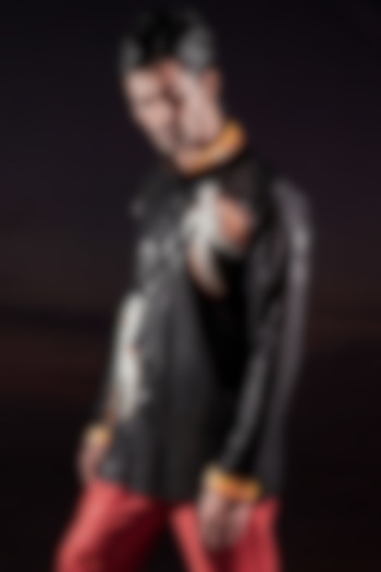 Black Georgette Hand Embroidered Short Kurta by Jubinav Chadha Men at Pernia's Pop Up Shop