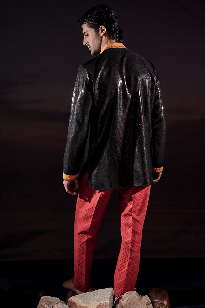 Black Georgette Hand Embroidered Short Kurta by Jubinav Chadha Men at Pernia's Pop Up Shop