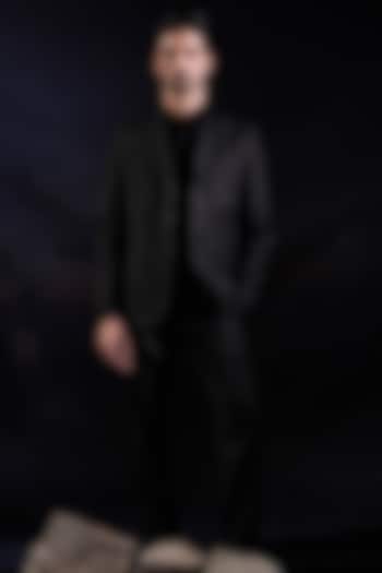 Black Merino Wool & Terylene Rayon Hand Embellished Blazer Set by Jubinav Chadha Men at Pernia's Pop Up Shop