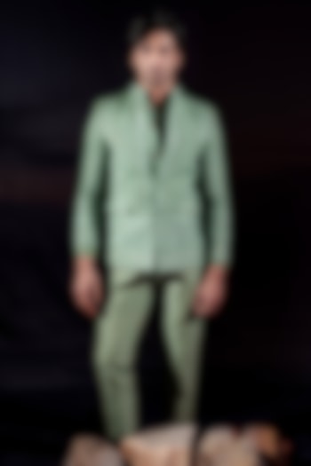 Pastel Green Georgette Chikankari Embroidered Groom Bandhgala Set by Jubinav Chadha Men at Pernia's Pop Up Shop