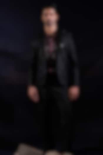 Charcoal Black Terylene Rayon Hand Embroidered Blazer Set by Jubinav Chadha Men at Pernia's Pop Up Shop