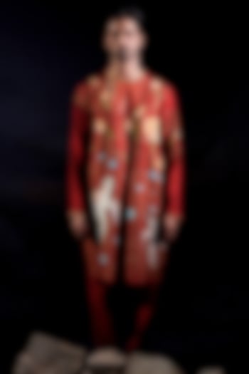Rust Cotton Silk & Tissue Zari Hand Embroidered Kurta Set by Jubinav Chadha Men at Pernia's Pop Up Shop