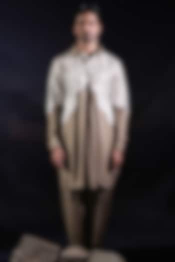 Beige Silk Staple & Georgette Embroidered Kurta Set by Jubinav Chadha Men at Pernia's Pop Up Shop
