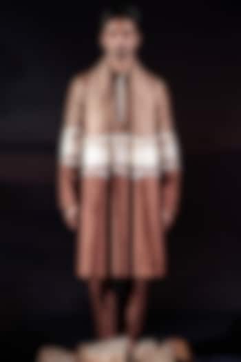 Brown Silk Chanderi Embroidered Color-Blocked Kurta Set by Jubinav Chadha Men at Pernia's Pop Up Shop