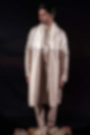 Beige & Ivory Dupion Resham Embroidered Color-Blocked Kurta Set by Jubinav Chadha Men at Pernia's Pop Up Shop