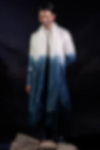 White & Blue Georgette Sequins Embellished Ombre Kurta Set by Jubinav Chadha Men at Pernia's Pop Up Shop