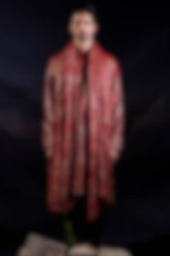 Red Sequin Georgette Floral Patchwork Kurta Set by Jubinav Chadha Men at Pernia's Pop Up Shop