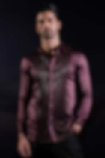 Deep Purple Satin Sequins Pintuck Hand Embroidered Wedding Shirt by Jubinav Chadha Men at Pernia's Pop Up Shop