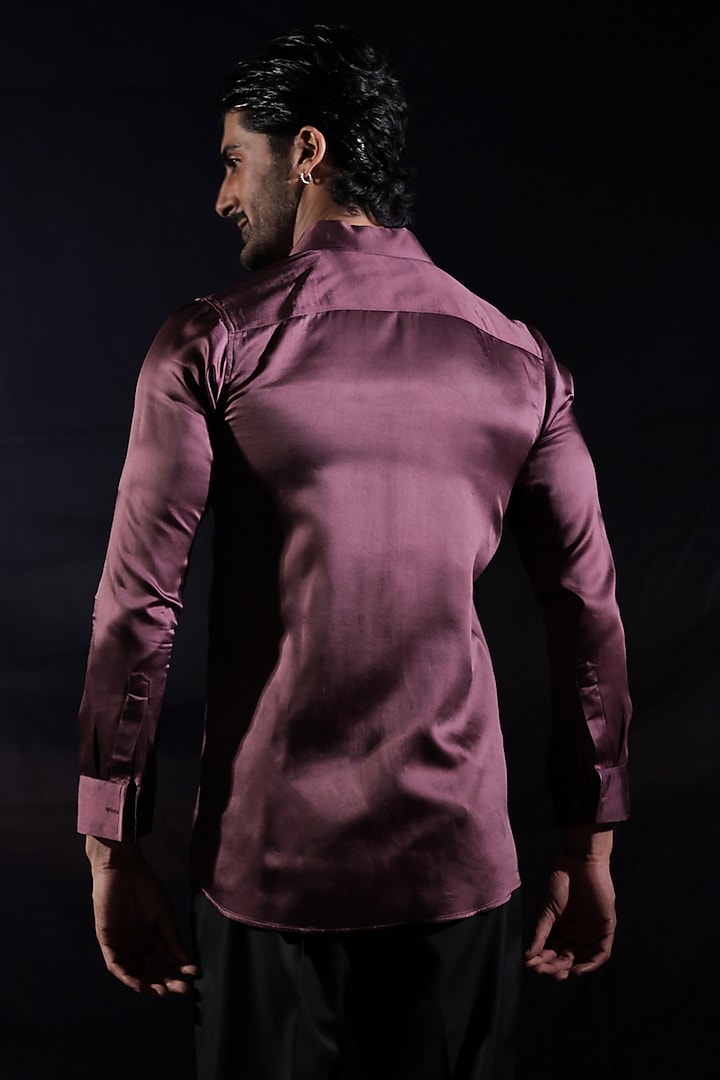 Deep Purple Satin Sequins Pintuck Hand Embroidered Wedding Shirt by Jubinav Chadha Men at Pernia's Pop Up Shop