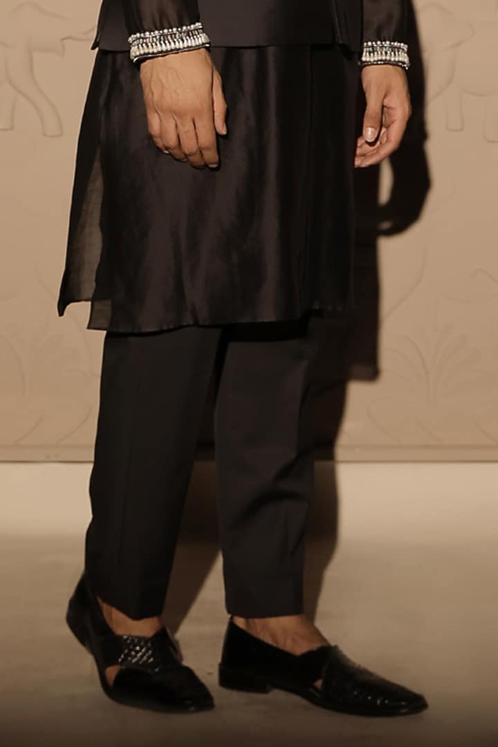 Black Chanderi Embroidered Nehru Jacket With Kurta Set by Jubinav Chadha Men at Pernia's Pop Up Shop
