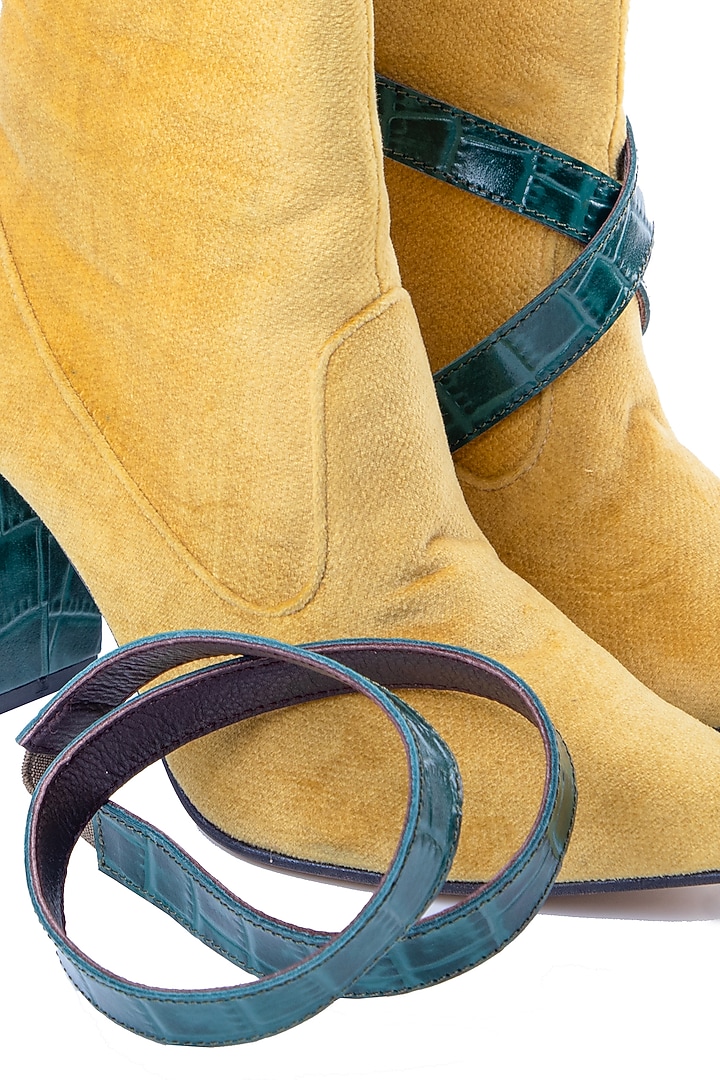 Yellow Soft Suede Heels by JUFT at Pernia's Pop Up Shop