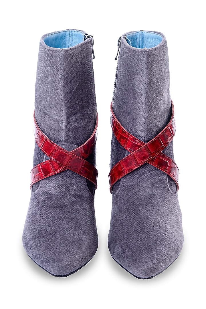 Grey Soft Suede Heels by JUFT at Pernia's Pop Up Shop