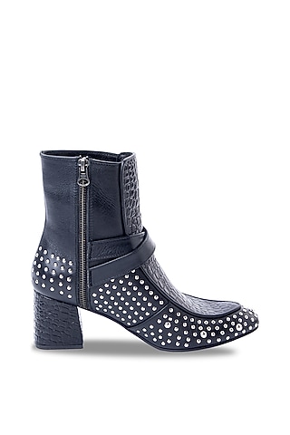 Black Chrome Leather Heels by JUFT