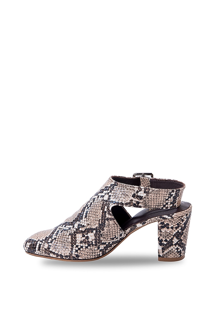 Brown Python Printed Leather Heels by JUFT
