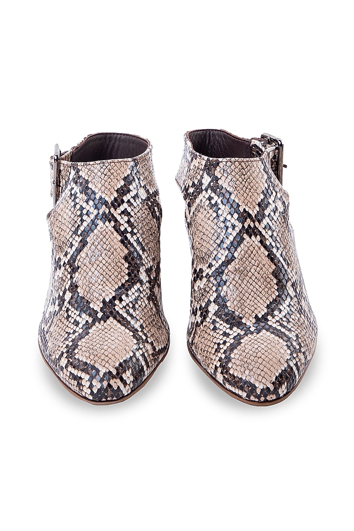 Brown Python Printed Leather Heels by JUFT at Pernia's Pop Up Shop