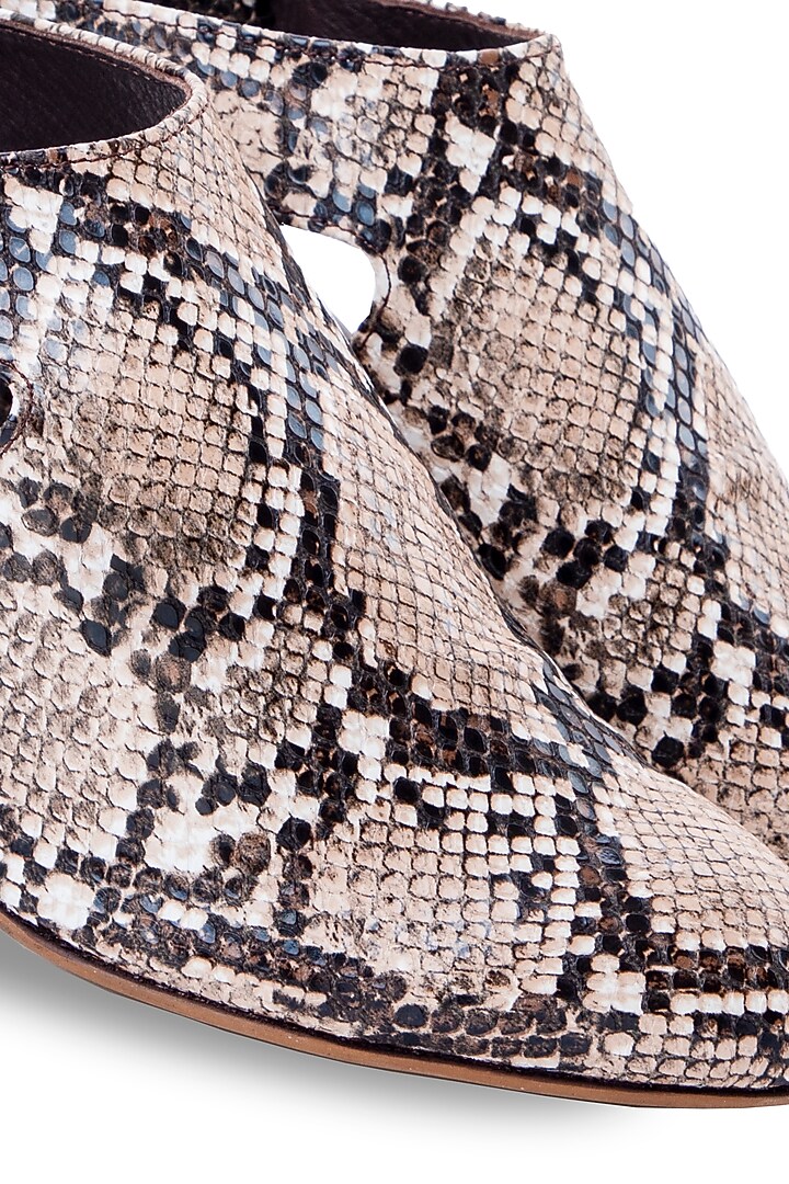Brown Python Printed Leather Heels by JUFT at Pernia's Pop Up Shop