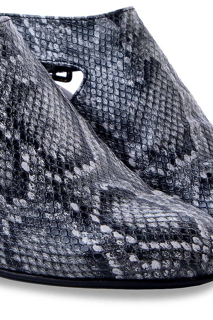 Black Python Printed Leather Heels by JUFT at Pernia's Pop Up Shop